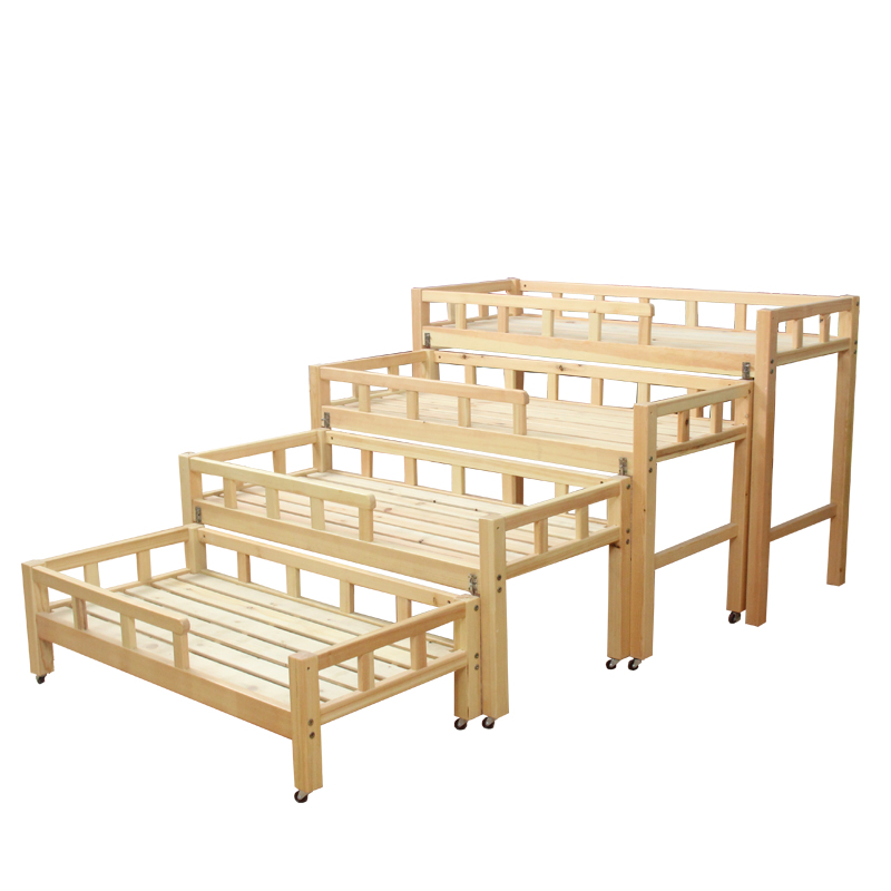 山东厚朴实木幼儿园四层推拉午睡儿童床