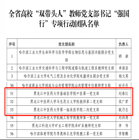 黑龙江中医药大学3个党支部入选全省高校“双带头人”教师党支部书记“强国行”专项行动团队